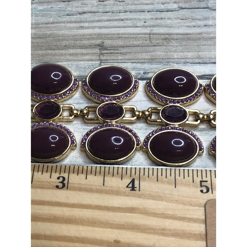 Banana Republic BR Purple Crystals and Gold‎ Tone Links Bracelet 7.5